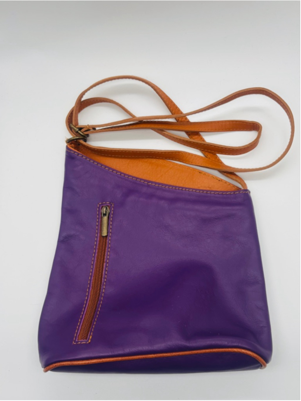 Zagara Made In Italy Purple Tan Leather Small Crossbody Bag One Size Compact
